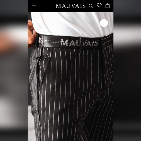 Hurry! Store Close Next Week!!MAUVAIS PINSTRIPE TROUSERS WITH HALF BELT IN BLACK - Picture 3 of 6